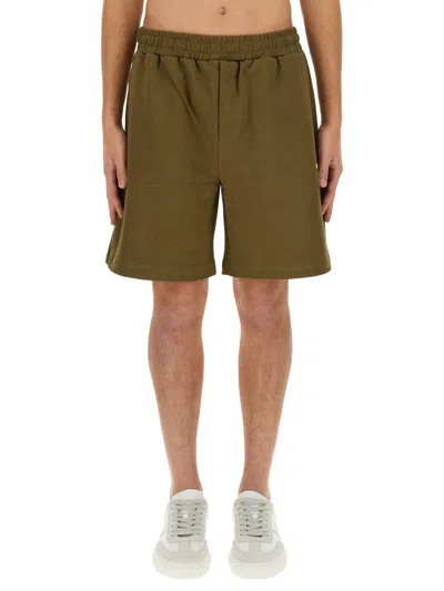 Helmut Lang Logo-print Cotton Shorts In Green