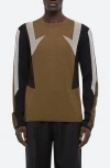 Helmut Lang Sport Mesh Inset Merino Wool Crewneck Sweater In Brown