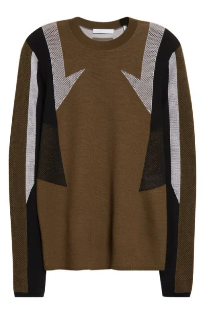 HELMUT LANG HELMUT LANG SPORT MESH INSET MERINO WOOL CREWNECK SWEATER