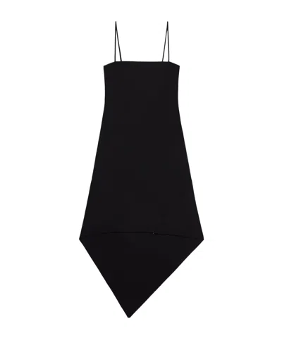 Helmut Lang Scarf Hem Wool Midi Dress In Black