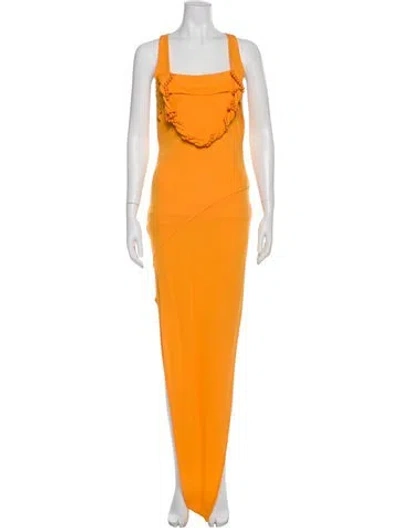 Pre-owned Helmut Lang Square Neckline Long Dress W/ Tags In Orange