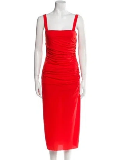 Pre-owned Helmut Lang Square Neckline Midi Length Dress In Red