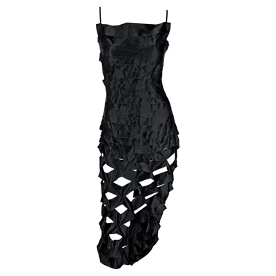 Pre-owned Helmut Lang S/s 1998  Black Silk Cut Out Ribbon Runway Gown