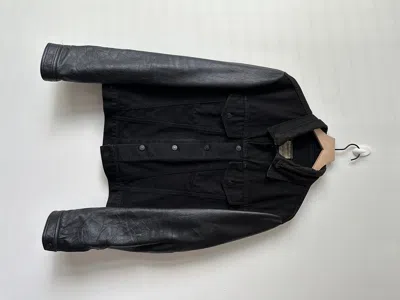 Pre-owned Helmut Lang Ss2004 Leather Sleeve Denim Jacket In Black