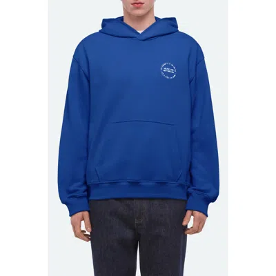 Helmut Lang Stamp Cotton French Terry Pullover Hoodie In Blue