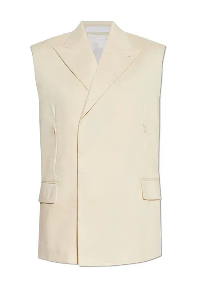 Helmut Lang Straight Hem Sleeveless Waistcoat In Beige