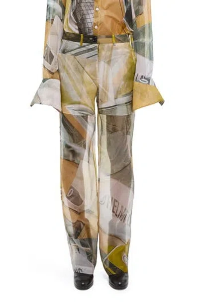 Helmut Lang Straight Leg Silk Pants In Yelcarprnt