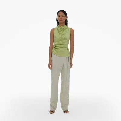 Helmut Lang Stretch Silk Satin Cowl Neck Top In Green