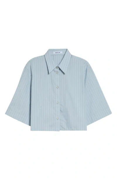 Helmut Lang Stripe Button-up Cotton Blend Crop Top In Blue