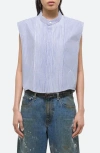 Helmut Lang Sleeveless Cropped Tuxedo Shirt In Blue Stripe