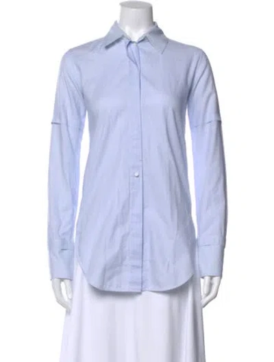 Pre-owned Helmut Lang Striped Long Sleeve Button-up Top In Blue
