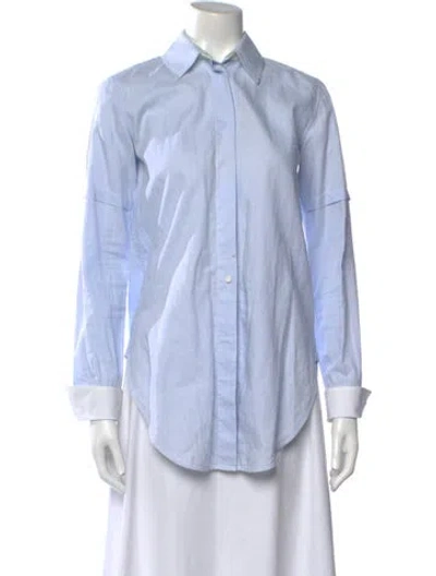Pre-owned Helmut Lang Striped Long Sleeve Button-up Top In Blue
