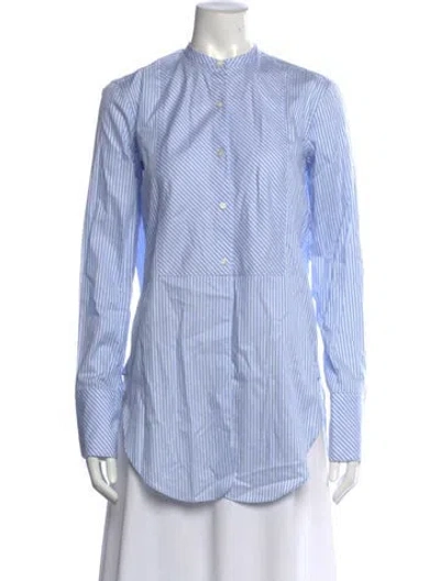 Pre-owned Helmut Lang Striped Long Sleeve Button-up Top In Blue
