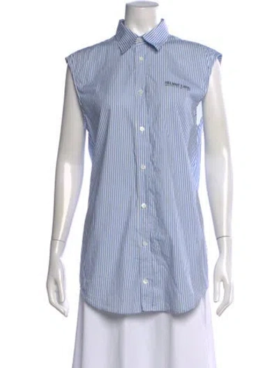 Pre-owned Helmut Lang Striped Sleeveless Button-up Top In Blue