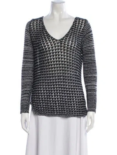 Pre-owned Helmut Lang Striped V-neck Sweater In Black
