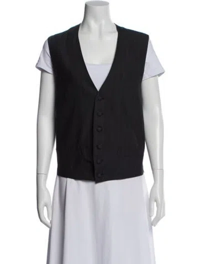 Pre-owned Helmut Lang Striped V-neck Top In Black
