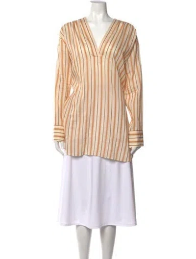 Pre-owned Helmut Lang Striped V-neck Top In Neutrals/orange