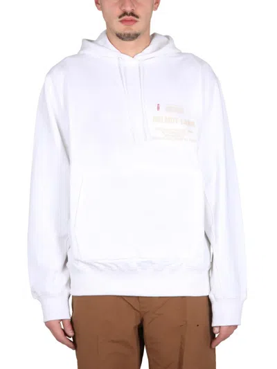 Helmut Lang Logo Printed Drawstring Hoodie In White