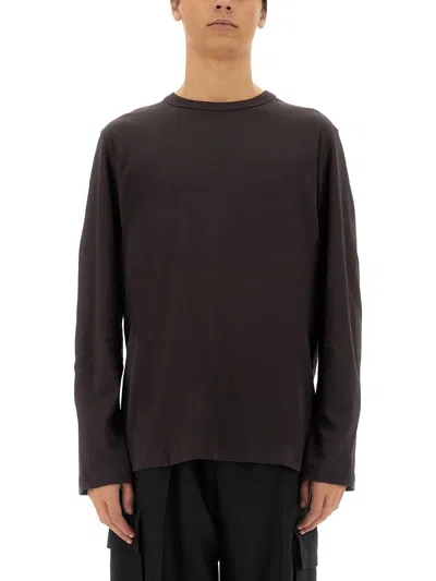 Helmut Lang Relaxed Fit Long-sleeve Crew Neck T-shirt With Tonal Logo In Brown