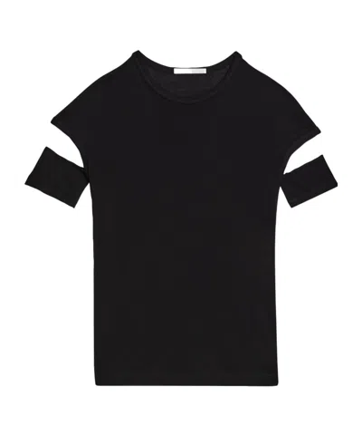 Helmut Lang Slashed Shrunken Cap Sleeve Crew Neck T-shirt In Black