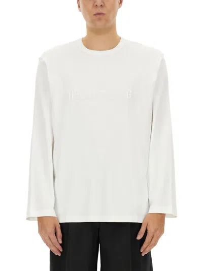 Helmut Lang Men's Logo Longsleeve T Shirt White In Neutral