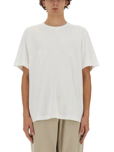 Helmut Lang Relaxed-fit White Cotton Tee With Embossed Lettering