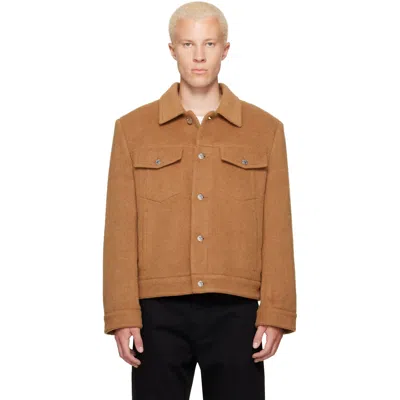 Helmut Lang Tan Wool Trucker Jacket In Dark Camel - Qb8