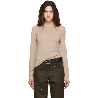 Helmut Lang Taupe Asymmetric Sweater In Oatmeal Melange - Eh