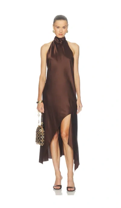 Helmut Lang The Neck Silk Dress In Brown