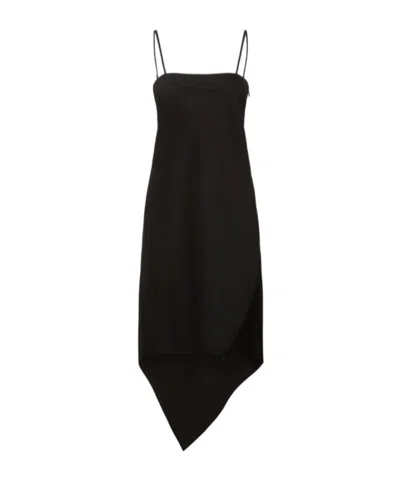 Helmut Lang Scarf Hem Wool Midi Dress In Black