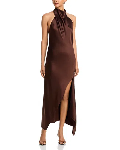 Helmut Lang Tie Neck Sleeveless Silk Dress In Brown