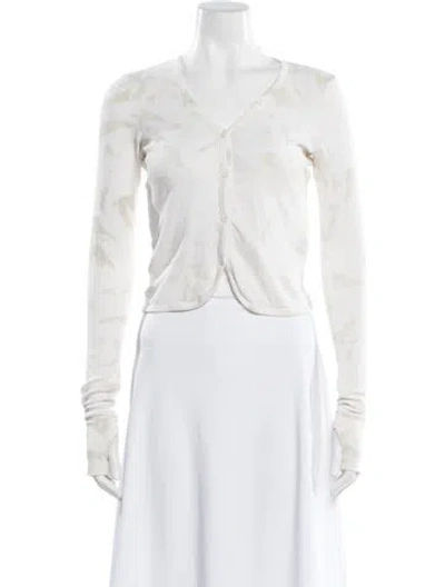 Pre-owned Helmut Lang Tie-dye Print V-neck Button-up Top In White