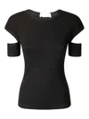 Helmut Lang Slashed Shrunken Cap Sleeve Crew Neck T-shirt In Black