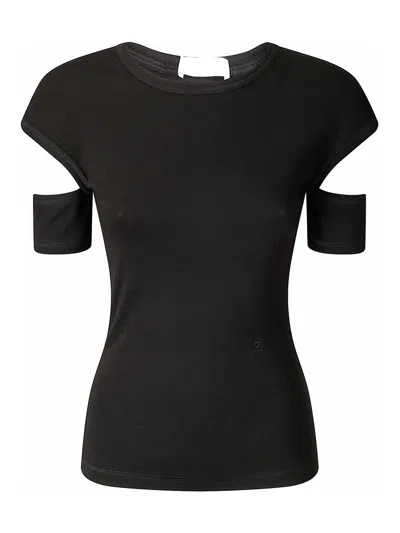 Helmut Lang Slashed Shrunken Cap Sleeve Crew Neck T-shirt In Black