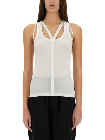 Helmut Lang Square Neck Racer Tank With Adjustable Straps In Beige