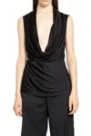 Helmut Lang Draped Viscose Satin Sleeveless Top In Black