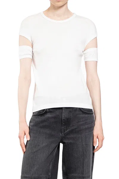 Helmut Lang Slashed Shrunken T-shirt In White