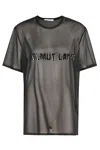 Helmut Lang Womens Black Brand-text Sheer Mesh T-shirt In Grey