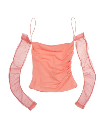 HELMUT LANG TULLE SLEEVE SHOULDER BLOUSE