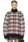 Helmut Lang Brushed Plaid Turtleneck Sweater In Medium Red Check