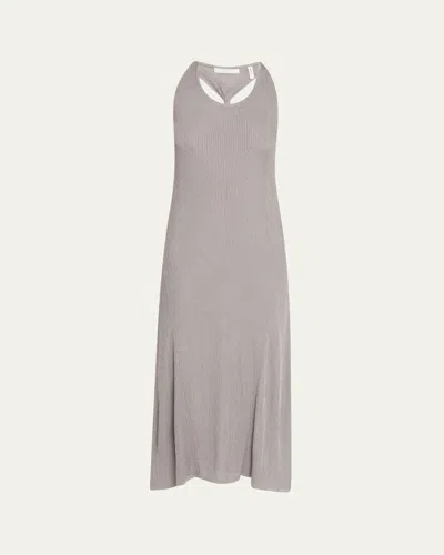 Helmut Lang Twist-back Ribbed Tank Dress In Gray