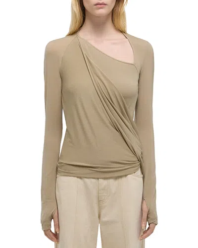 Helmut Lang Twist Draped Long Sleeve Top In Brown