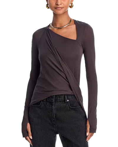 Helmut Lang Twist Draped Long Sleeve Top In Purple