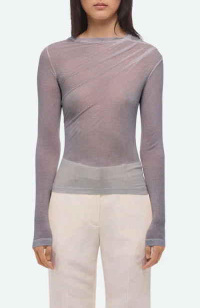 Helmut Lang Twist Long Sleeve Sheer Top In Gray