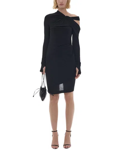 Helmut Lang Twist-front Draped Jersey Mini Dress In Black