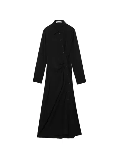 Helmut Lang Twisted Long-sleeve Maxi Shirt Dress In Brown