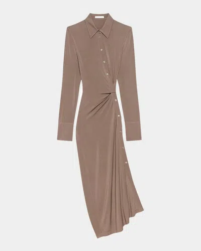 Helmut Lang Twisted Long-sleeve Shirtdress In Brown