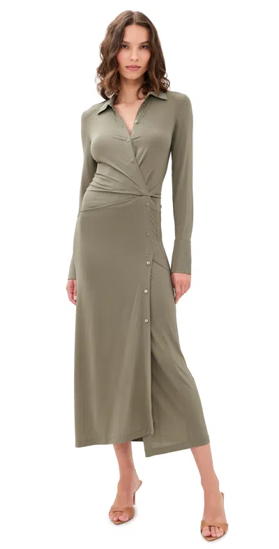 Helmut Lang Twisted Shirt Dress Fallen Rock In Green