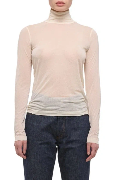 Helmut Lang Two Way Sheer Turtleneck Top In Vanilla