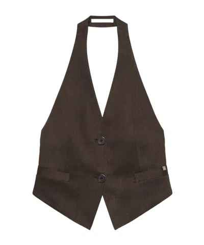 Helmut Lang V-neck Sleeveless Vest In Brown